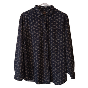 Woolrich Vintage Navy Blue & Tan Cotton Patterned Long Sleeve Button-Up Shirt‎